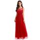 IWEMEK Women's Bridesmaid Wedding Prom Dress Scoop Neck Mesh Lace Tulle Appliques Sleeveless Wedding Evening Cocktail Prom Gowns Floor Length A-line Long Maxi Party Dress Red UK 24