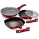 5Pc Non Stick Aluminum Frying Pan Set with Grill Induction Detachable Handles (Burgundy)