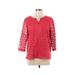 Alfred Dunner 3/4 Sleeve Blouse: Red Solid Tops - Women's Size P Petite