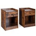 Costway Set of 2 Nightstand with Drawer Cabinet End Side Table Raised Top-Brown