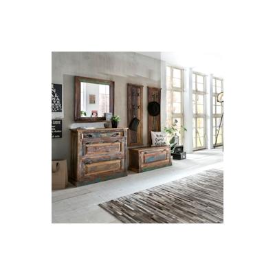 SIT Möbel Dielen-Set | 5-tlg. | Altholz lackiert bunt | 2 Schuhschränke, 2 Paneele, 1 Spiegel | B 85 x T 40 x H 90 cm | 