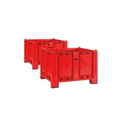 2x Palettenbox, 4 Füßen, LxBxH 1200x800x850 mm, geschlossen, Trgkr 500 kg, rot