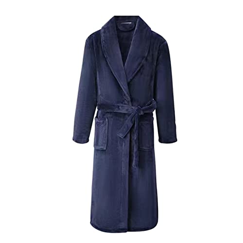 QOXEFPJZ Mens Dressing Gown Men Casual Kimono Bathrobe Autumn Winter Flannel Long Robe Thick Warm Sleepwear Plus Size 4XL Nightgown Male Loose Home Wear (Color : I, Size : L)