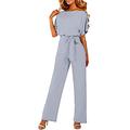 HAPPY SAILED Women's Long Sleeve O-Neck Elegant Long Jumpsuit Overall Trouser Suit Playsuit Romper S-XL, 1 grey, M