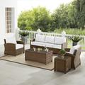 Bradenton 5Pc Outdoor Wicker Sofa Set - Sunbrella White/ Weathered Brown - Sofa, Coffee Table, Side Table & 2 Arm Chairs - Crosley KO70051WB-WH