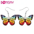 Bonsny – boucles d'oreilles papillon en acrylique imprimé Floral mignon insecte Animal goutte