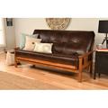 The Twillery Co.® Stratford Full 80" Wide Futon & Mattress Faux Leather/Wood/Solid Wood in Brown | 37 H x 80 W x 31 D in | Wayfair