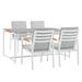 Crown 5 Piece Aluminum and Teak Outdoor Dining Set with Grey Fabric