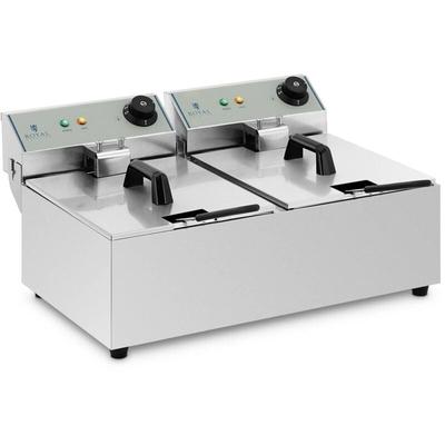 Royal Catering - Friteuse Elektrisch Fritteuse Fritöse Edelstahl 2x3200 Watt 2x10L Fettbackgerät