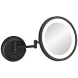 Meders Matte Black LED Lighted Round Makeup Wall Mirror