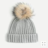 J. Crew Accessories | J. Crew Ribbed Beanie With Faux-Fur Pom-Pom | Color: White/Silver | Size: Os