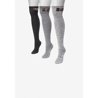 Plus Size Women's 3 Pair Buckle Cuff Over The Knee Socks by MUK LUKS in Black (Size ONE)