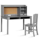 Costway Kids Desk and Chair Set Study Writing Desk with Hutch and Bookshelves-Gray