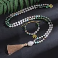 Chapelet Mala noué en Jade blanc 8mm perles de jaspe de empereur noué du japon ensemble de