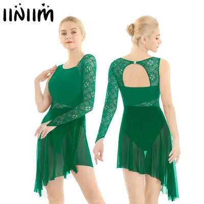 Robe de ballet en dentelle pour femmes justaucorps simple avec bout des doigts corsage lyrique