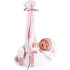 Llorens 1074006 Babypuppe mit blauen Augen und weichem Körper, Puppe inkl. rosa Outfit mit Zipfelmütze, Schnuller, Schnullerkette und kuscheliger Hängewiege, 42cm
