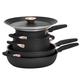 Meyer Accent Induction Hob Pan Set Non Stick - 6 Piece Stackable Pots and Pans Set with Universal Lids & Anti Spill Shape, Black, Stainless Steel & Non Stick