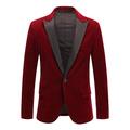 Shujin Mens Velvet Blazer Slim Fit One Button Formal Suits Coat Solid Blazer Business Jacket Blazers(Wine red,M)
