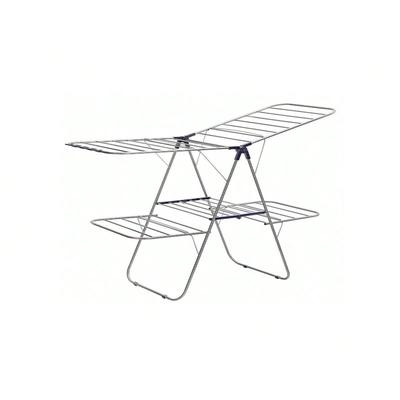 Silver-Blue 2-Level Stainless Steel Clothes Drying Rack with Height-Adjustable Wings - 61.8" x 24 " x ( 44.5 " - 53.3 " )