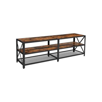 TV Stand, 3-Tier TV Table with Storage Shelves, for TV up to 70 Inches, Steel Frame, Rustic Brown and Black