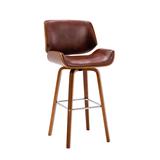 Porthos Home Oma Swivel Bar Stool, PU Leather, Wooden Legs with Footrest