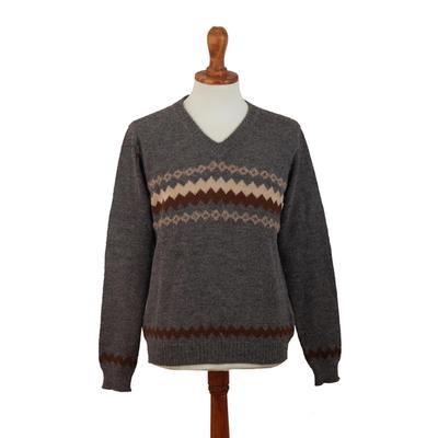 Andes Grey,'100% Alpaca Dark Grey Men's Pullover Sweater from Peru'