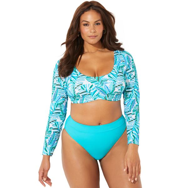 plus-size-womens-ambition-long-sleeve-cropped-bikini-top-by-swimsuits-for-all-in-palm-print--size-6-/