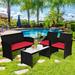Gymax 4PCS Rattan Outdoor Conversation Set Patio Furniture Set w/ Red - See Details