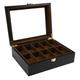 Guolich Watch Storage Box Watch Display Holder Case Solid Wooden Jewelry Bracelet Collection Organiser with Glass Lid Black (10 Slots)