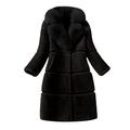 BUKINIE Womens Winter Furs Coat Luxury Elegant Long Sleeve Winter Warm Lapel Fox Faux Fur Coat Jacket Overcoat Outwear with Pockets(Black,XL)