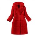 BUKINIE Womens Winter Furs Coat Luxury Elegant Long Sleeve Winter Warm Lapel Fox Faux Fur Coat Jacket Overcoat Outwear with Pockets(Red,S)