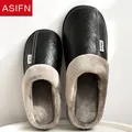 ASIFN – pantoufles en cuir PU pour hommes chaussures d'hiver imperméables d'intérieur en fourrure