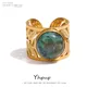 Yhpup – bague en acier inoxydable plaqué or 18 K verte Turquoise naturelle cadeau nouveau