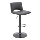 Thierry Adjustable Swivel Gray Faux Leather and Black Metal Bar Stool