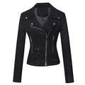 DISSA Women's Black Suede Leather Biker Jacket Short PU Moto Biker Outwear Fitted Zipper Jacket Lapel Spring and Autumn Coat,P120-1,S