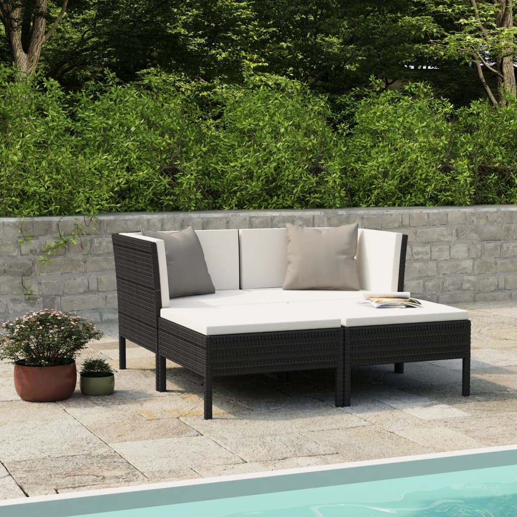 vidaXL 4-tlg. Garten-Lounge-Set mit Auflagen Poly Rattan Schwarz Image