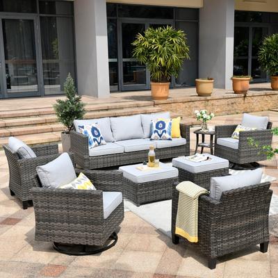OVIOS 8-piece Patio Wicker Conversation Furniture Set with Swivel Chairs