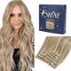Fshine Clip in Human Hair Extensions Real Human Hair 16 Inch Straight Clip in Hair Extensions Dark Ash Blonde Highlighted Golden Blonde Clip in Real Hair Blonde 120g 7Pcs