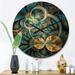 Designart 'Symmetrical Blue Gold Fractal Flower' Modern Wood Wall Clock