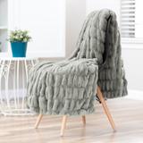 Chanasya Ruched Faux Fur Throw Blanket With Reversible Mink