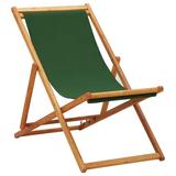 vidaXL Folding Beach Chair Eucalyptus Wood and Fabric Green - 23.6" x 44.1" x 31.9"