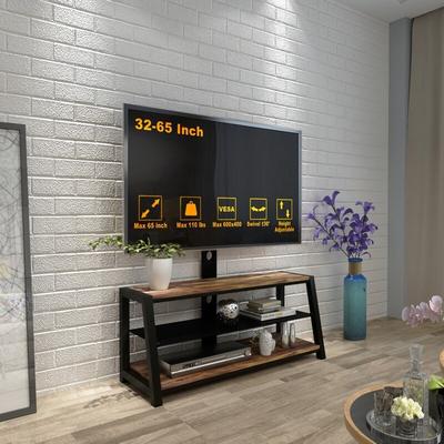 Black Tempered Glass & Wooden Storage Tv Stand,Height Adjustable