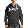 Men's Antigua Charcoal Green Bay Packers Wordmark Victory Full-Zip Hoodie