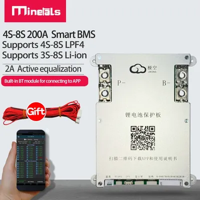 JK – BMS 4s 5s 6S 7S 8S 200A BMS intelligent 2A transfert d'énergie actif Bluetooth intégré