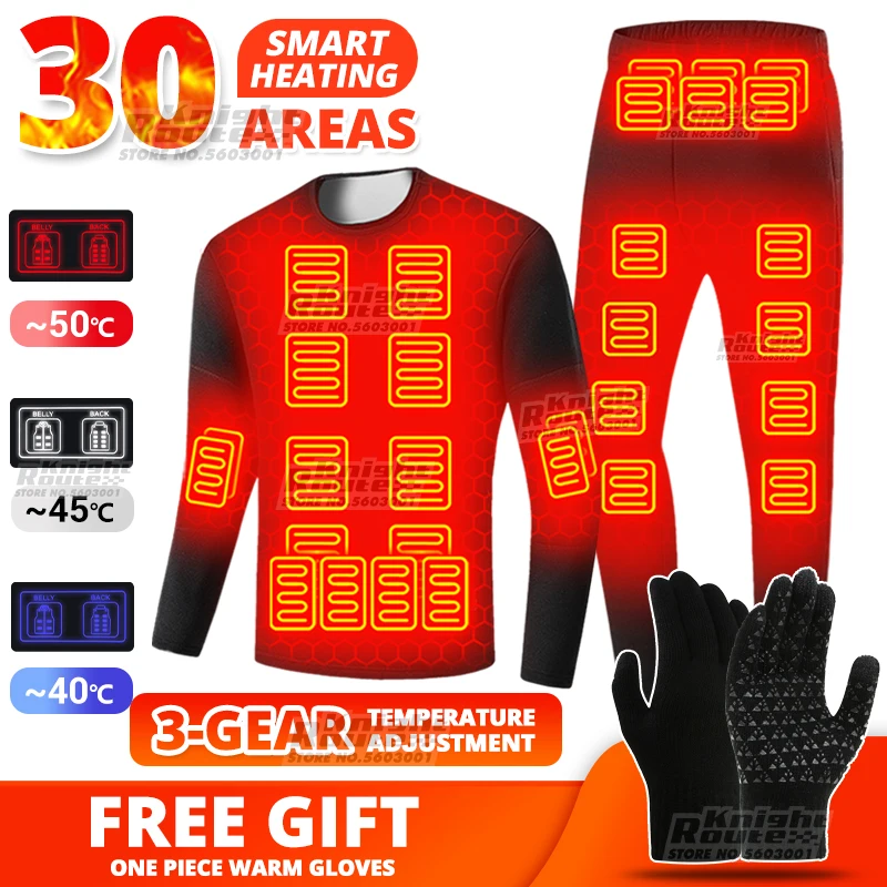 30 zones veste chauffante hommes gilet auto-chauffant femmes sous-vêtement thermique chauffant Ski USB vêtements chauffants électriques longs Johns hiver