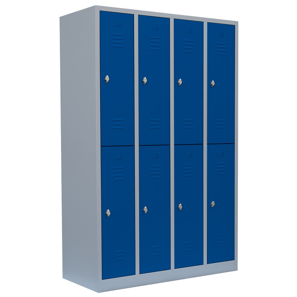 Lüllmann® Garderobenschrank, 4 Abteile doppelstöckig, H 1800 x B 1170 x T 500 mm, lichtgrau/enzianblau Image
