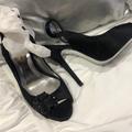 Jessica Simpson Shoes | Gorgeous Black Satin & Black Crystal Peep Toe Sling Backs,9 | Color: Black | Size: 9