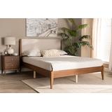 Baxton Studio Lenora Mid-Century Modern Beige Fabric Upholstered and Walnut Brown Finished Wood Queen Size Platform Bed - Wholesale Interiors MG0077S-Beige/Walnut-Queen