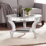 SEI Furniture Olivia Contemporary Mirrored Round Coffee Table in Matte Silver Details and Shelf