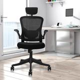 Inbox Zero Choturam Ergonomic Mesh Office Chair w/ Filp-up Armrest Adjustable Headrest & Lumbar Support Upholstered/Mesh in Black/Brown | Wayfair